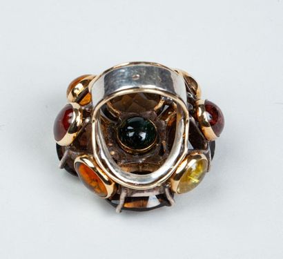 PIETRA DURA - IMPORTANTE BAGUE FLEUR en argent...