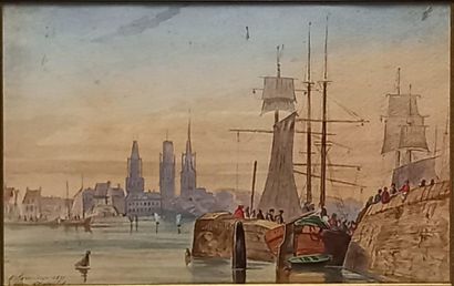 CORNEBIZE

Port landscape with three bell...