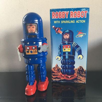 Robby Robot bleu, MS427, bon état, avec sa...