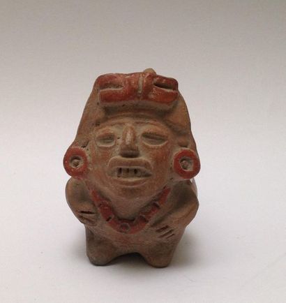 Small Maya style vase with handle in beige...