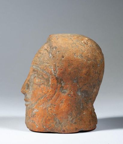 Red terracotta head presenting a dignitary.

Etruscan...