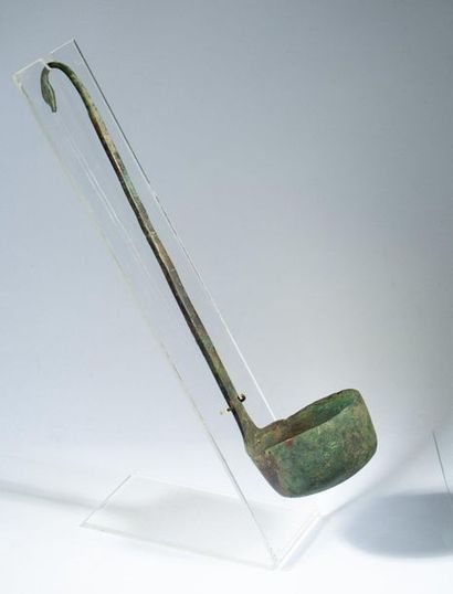 Bronze simpliulum with green patina and duck...