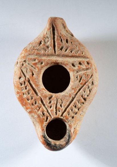 Red terracotta oil lamp signed Roman Per...