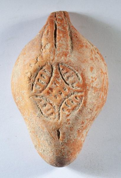 Red terracotta oil lamp signed Roman Per...