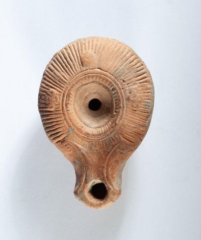 Red terracotta oil lamp signed Roman Per...