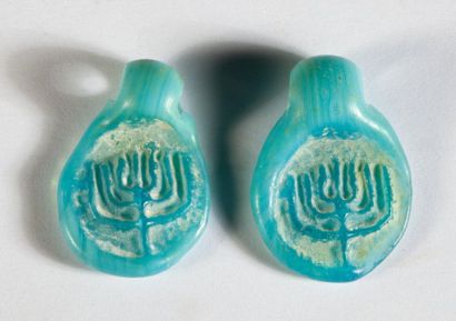 Two Menorah pendants in blue glass paste.

Judeo-Roman...