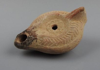 Oil lamp with geometric decoration and elongated...