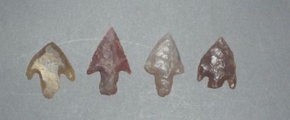 Lot: Four Neolithic flint arrowheads with...