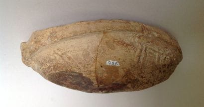 Rare beige terracotta boat decorated with...