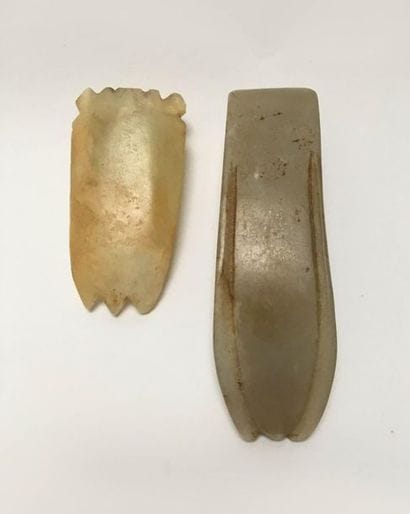 Two cicadas in green-yellow jade finely engraved...
