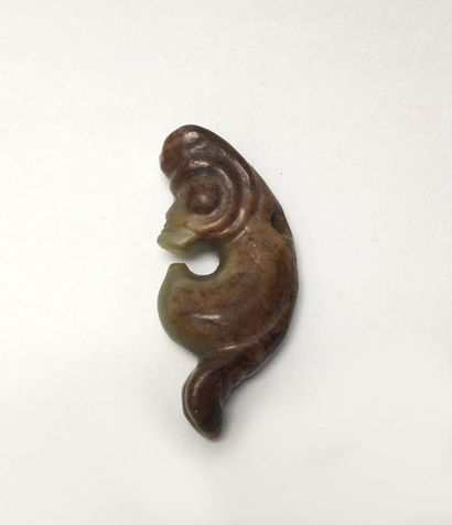 Small dragon coiled in green nephrite with...