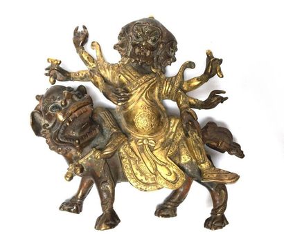 Guardian God with three heads and six arms,...