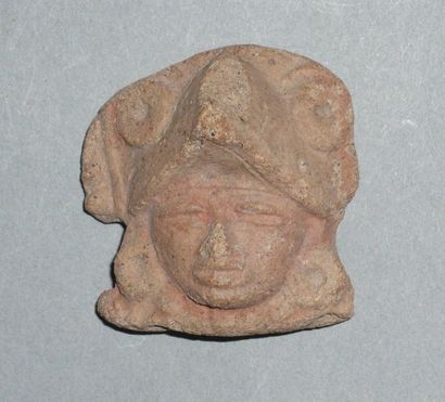 Beige terracotta head presented in the beak...