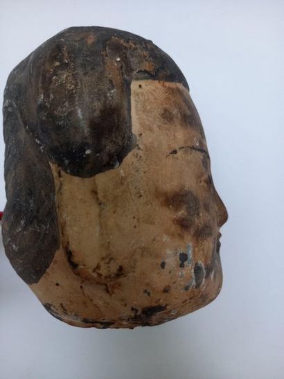 Black terracotta concubine head with slip.

Han...