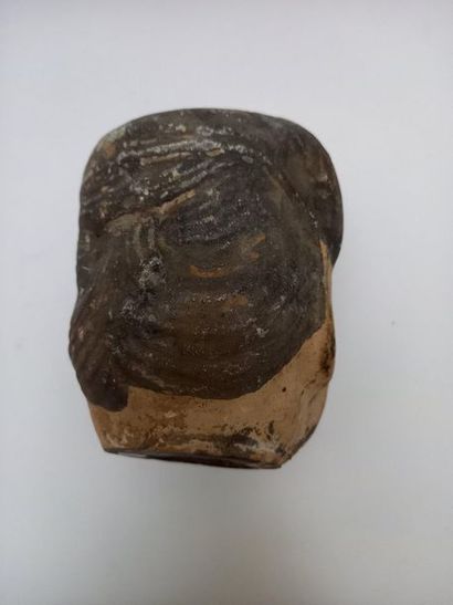 Black terracotta concubine head with slip.

Han...