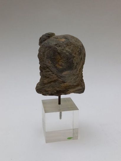 Head of a woman with a bun in grey shale....