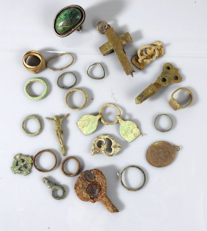 Set of archaeological objects including cross...