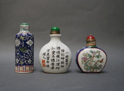 Lot of twelve decorated snuffboxes in porcelain...
