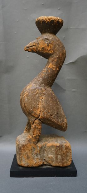 Calao en bois à patine brune avec traces...