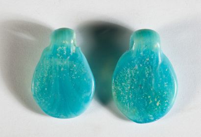 
Two blue glass paste Menorah pendants.

Judeo-Roman...
