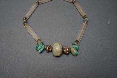 Necklace made of frosted stone tubular beads...