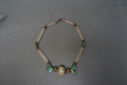 Necklace made of frosted stone tubular beads...