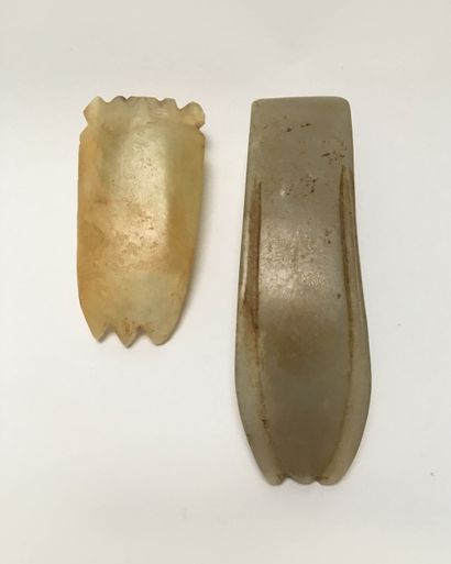 Two yellow green jade cicadas finely engraved...