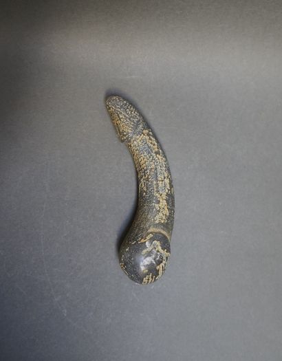 Chinese phallus in grey speckled stone. L:...