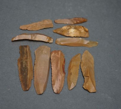 Set of ten flint knives and flap knives....