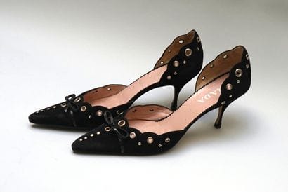 PRADA - Pair of black suede open-toe pumps...