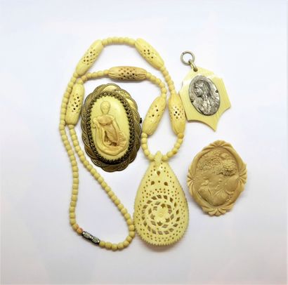 LOT of bone and ivory jewelry, consisting...