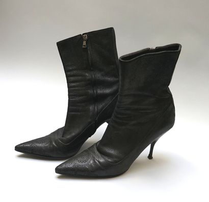 PRADA - Pair of black leather ankle boots...