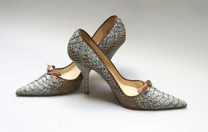 PRADA - Pair of pumps in blue and beige python,...