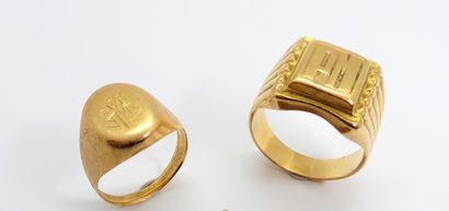 LOT OF 2 HORSE RINGS in 18K (750/°°) yellow...
