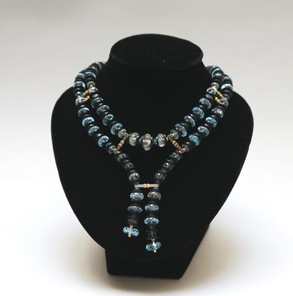 Double row necklace made of faceted blue...