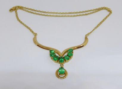 18K (750) yellow gold NECKLACE set with falling...