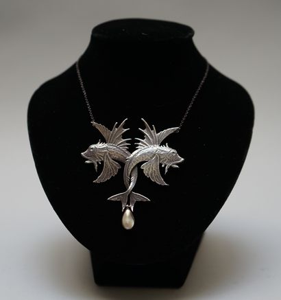 Art Nouveau silver plated NECKLACE with 2...