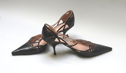 PRADA - Pair of black and pink leather open...
