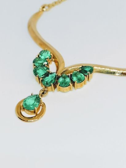 18K (750) yellow gold NECKLACE set with falling...