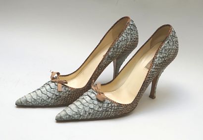 PRADA - Pair of pumps in blue and beige python,...