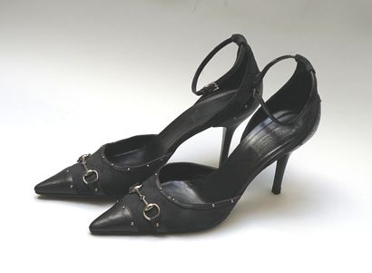 GUCCI - Pair of leather and canvas monogrammed...