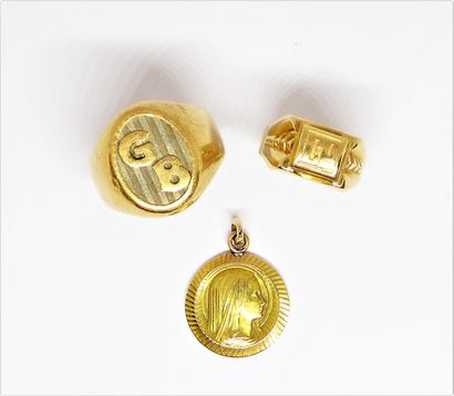 LOT OF 2 HORSE RINGS in 18K (750/°°) yellow...