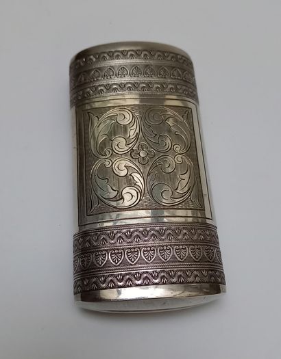 Cylindrical silver case (Swan mark) decorated...