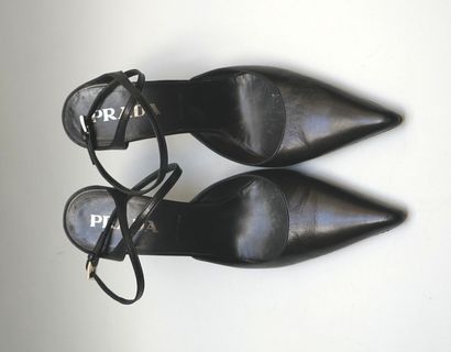 PRADA - Pair of black leather open toe pumps....