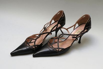 PRADA - Pair of black and pink leather open...