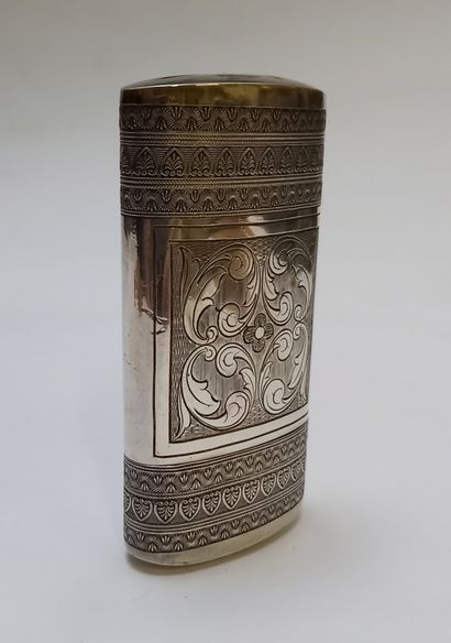 Cylindrical silver case (Swan mark) decorated...