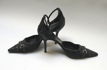 GUCCI - Pair of leather and canvas monogrammed...