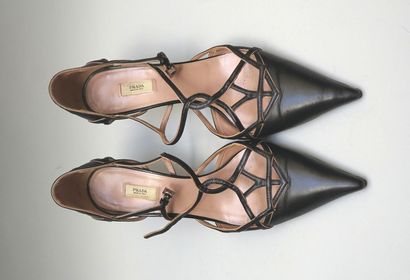 PRADA - Pair of black and pink leather open...