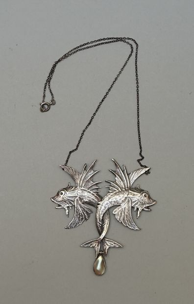Art Nouveau silver plated NECKLACE with 2...