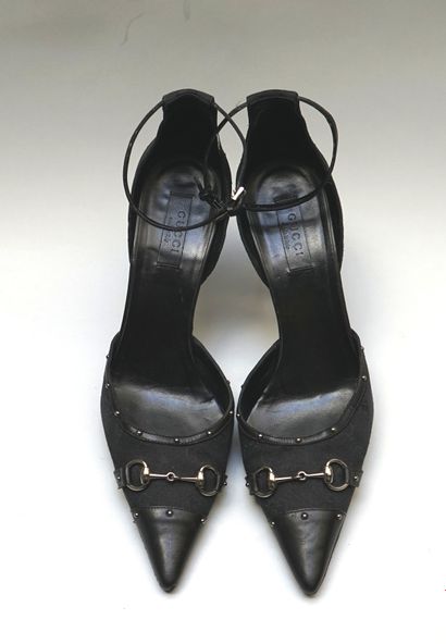 GUCCI - Pair of leather and canvas monogrammed...